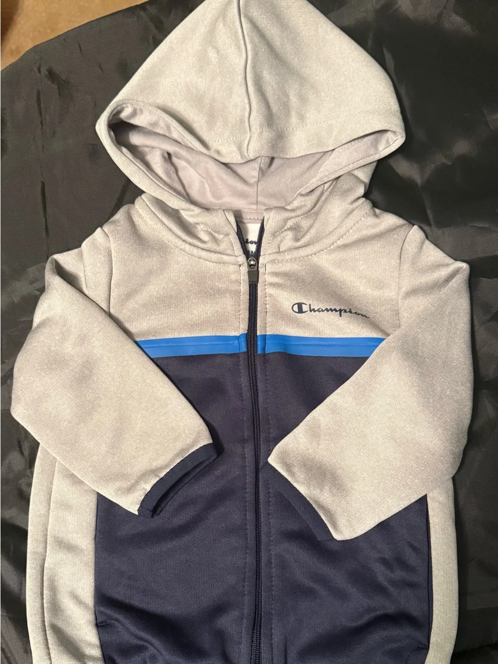 Champion baby 18 month Hooded Zip Jacket in Gray, Navy & Blue Accent